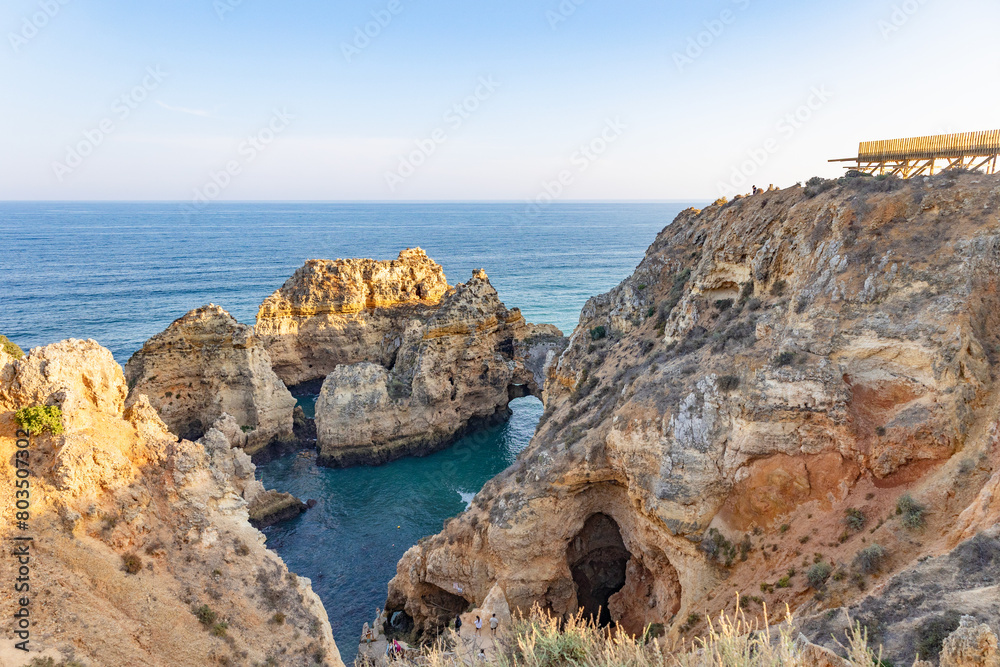 Panoramic view, Ponta da Piedade near Lagos in Algarve, Portugal. Lagos, Portugal on October 10, 2023.