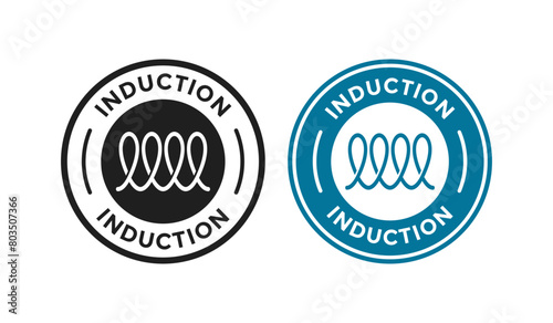 Induction badge of cooker stove top or kitchen hob badge vector spiral symbols set. Suitable for induction compatible kitchenware of saucepan or frying pan photo