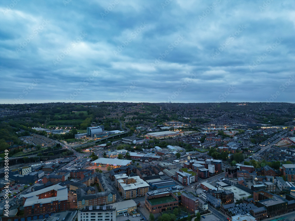 Beautiful Aerial View of Sheffield City Centre at Just After Sunset. England United Kingdom. April 29th, 2024 Beautiful Aerial View of Sheffield City Centre at Just After Sunset. England United Kingdom. April 29th, 2024