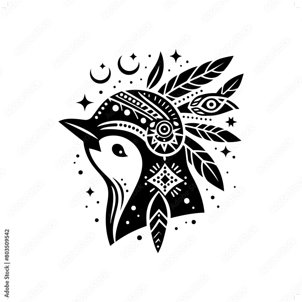 Penguin silhouette in bohemian, boho, nature illustration Penguin silhouette in bohemian, boho, nature illustration