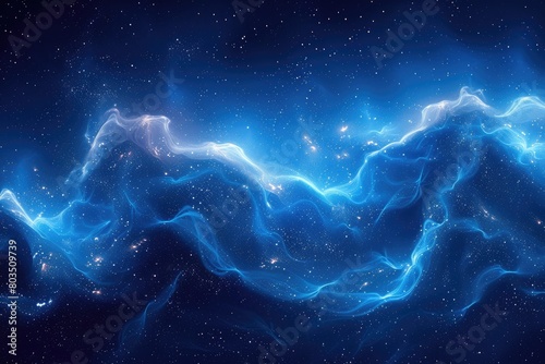 A blue and white space with stars and a long blue line