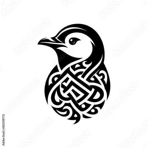 Penguin silhouette in animal celtic knot, irish, nordic illustration
