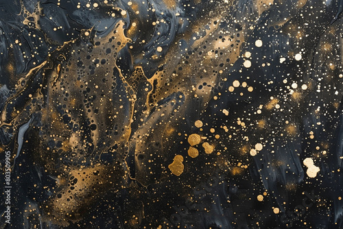 Wall art that ignites inspiration, featuring an abstract oil painting with intricate spots and textured paint strokes in mesmerizing gold and black.