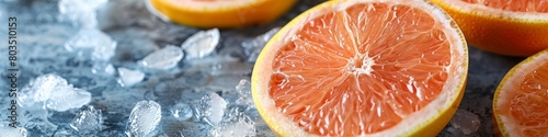 Close-Up of Freshly Cut Oranges on Ice, Perfect for a Refreshing Summer Drink
