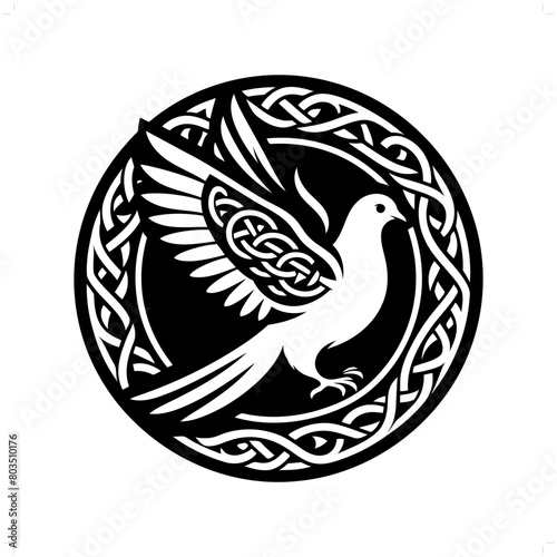 Pigeon bird silhouette in animal celtic knot, irish, nordic illustration