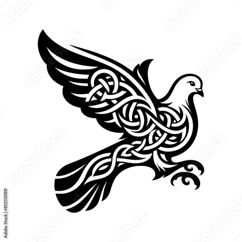 Pigeon bird silhouette in animal celtic knot, irish, nordic illustration