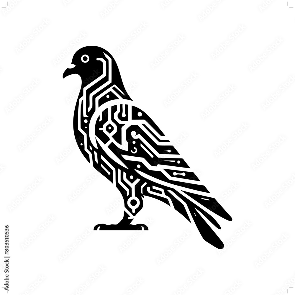Pigeon bird silhouette in animal cyberpunk, modern futuristic illustration Pigeon bird silhouette in animal cyberpunk, modern futuristic illustration