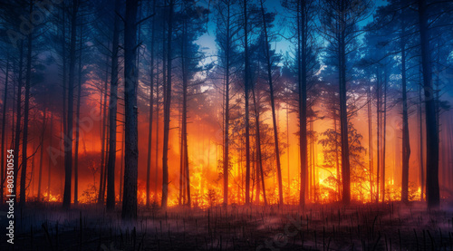 Natural disaster  forest fire raging
