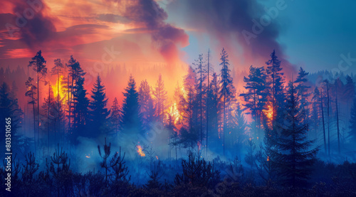 Natural disaster, forest fire raging
