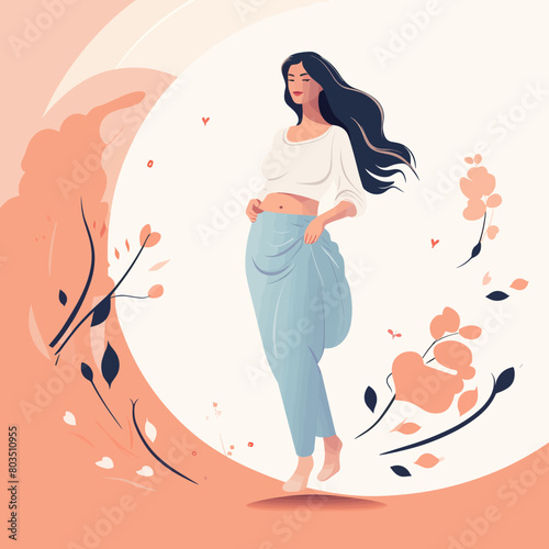 A woman is walking in a circle with flowers around her