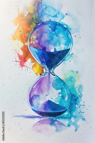 Watercolor hourglass meditation and mindfullnes lifestyle time and space concept art, spiritual awerness, mental soul health, self care, healthy habit, relief