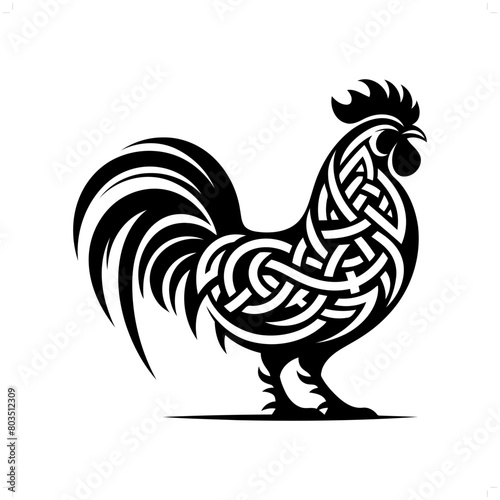 Rooster chicken silhouette in animal celtic knot, irish, nordic illustration