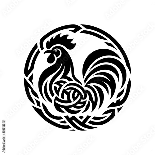 Rooster chicken silhouette in animal celtic knot, irish, nordic illustration