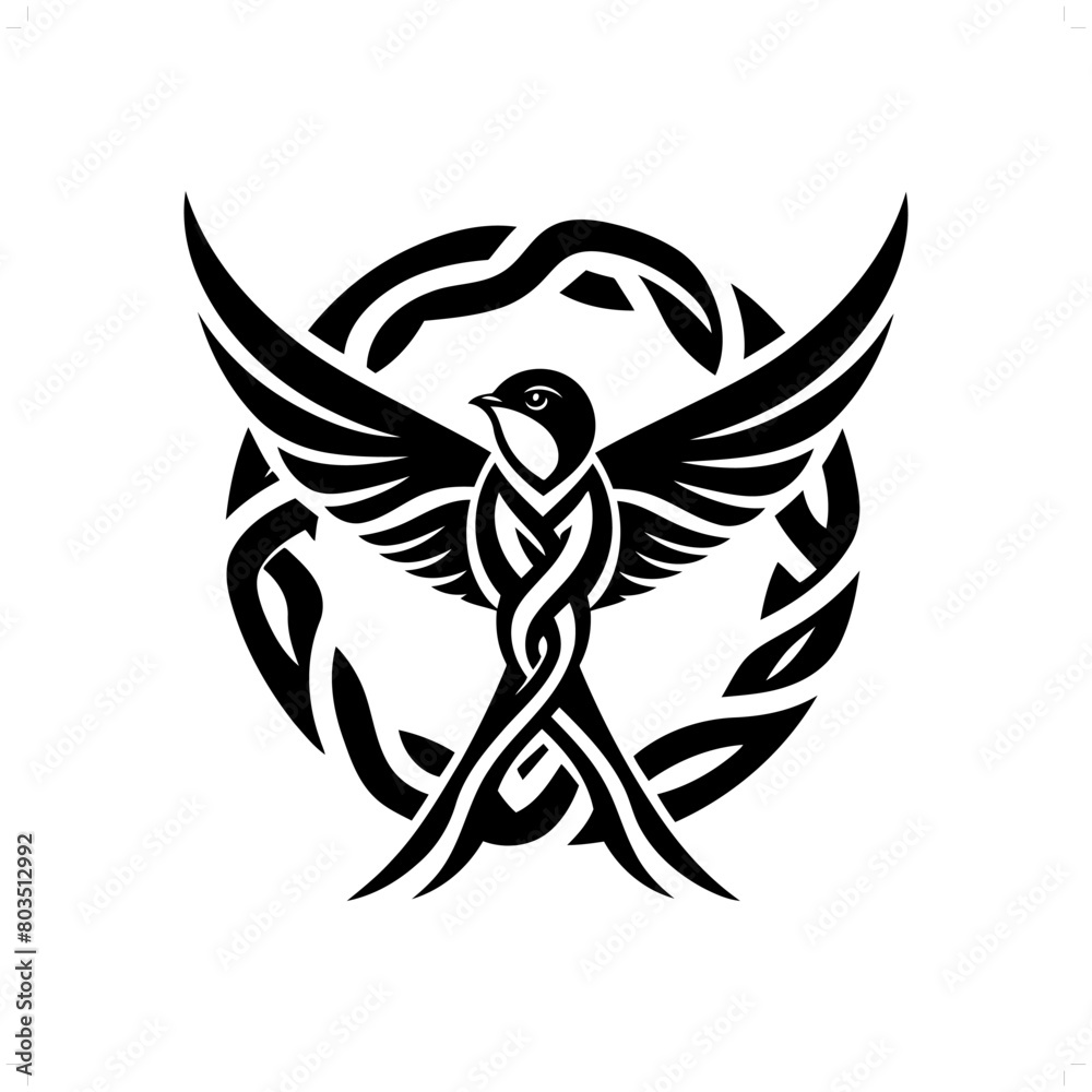 Swallow bird silhouette in animal celtic knot, irish, nordic illustration Swallow bird silhouette in animal celtic knot, irish, nordic illustration