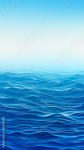 Abstract ocean background in minimalist style.. Blue wavy ocean and sky illustration. Copy space for text.