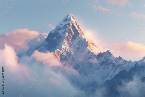 A mountain with a cloud on top and a cloud below it