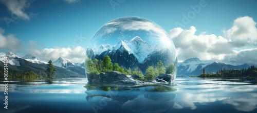 Large glass ball floating on top of body of water photo