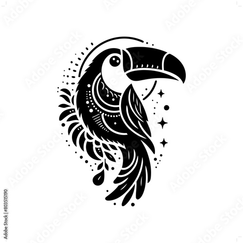 toucan bird  silhouette in bohemian, boho, nature illustration
