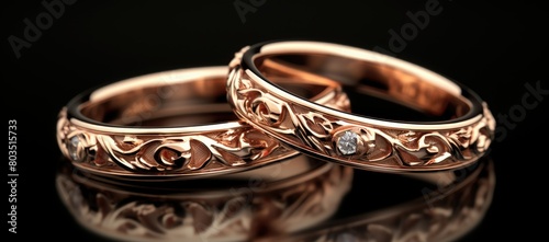 Two gold wedding rings with a diamond photo