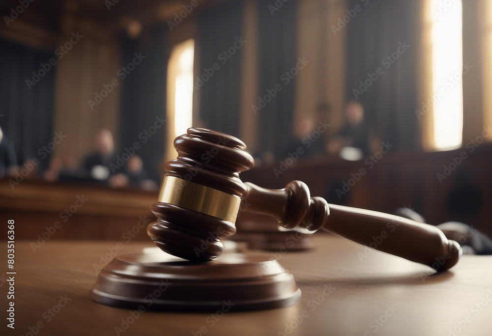 Gavel in a courtroom symbolizing the essence of law and authority Gavel in a courtroom symbolizing the essence of law and authority