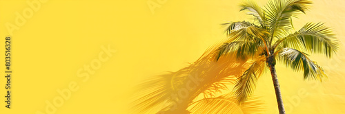 Palm tree with beach surf wax web banner. Palm tree with beach surf wax isolated on yellow background with space for text.