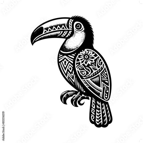 toucan bird silhouette in animal ethnic, polynesia tribal illustration