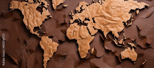 World map crafted from brown paper