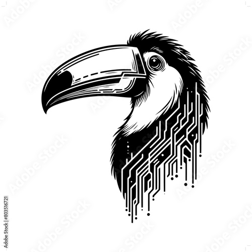 toucan bird  silhouette in animal cyberpunk, modern futuristic illustration