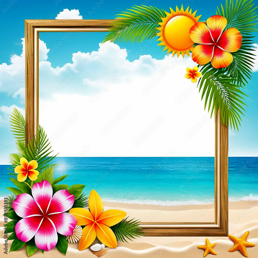 Summer Beach Border Photo Frame Decoration for Coastal Delights