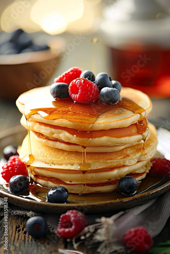 Wallpaper Mural Stack of pancakes with maple syrup and berries Torontodigital.ca