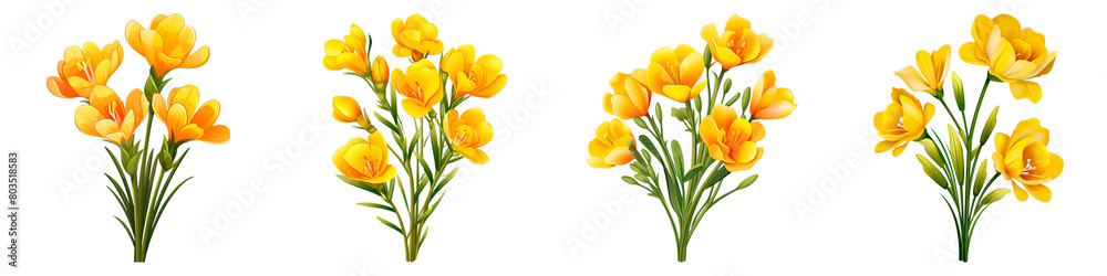 Collection of Freesia isolated on transparent png background. Generative ai Collection of Freesia isolated on transparent png background. Generative ai