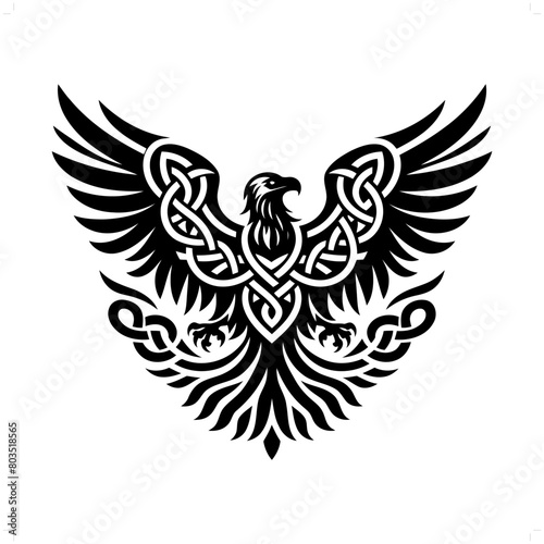 Vulture bird silhouette in animal celtic knot, irish, nordic illustration