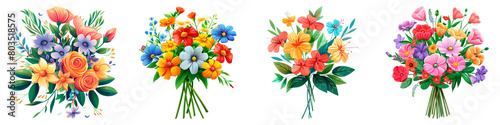 Collection of Flower Bouquet isolated on transparent png background. Generative ai
