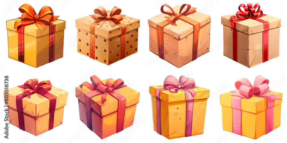 Collection of Gift Box With Ribbon isolated on transparent png background. Generative ai Collection of Gift Box With Ribbon isolated on transparent png background. Generative ai