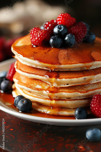 Wallpaper Mural Stack of pancakes with maple syrup and berries Torontodigital.ca