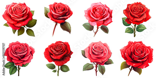 Collection of Rose isolated on transparent png background. Generative ai