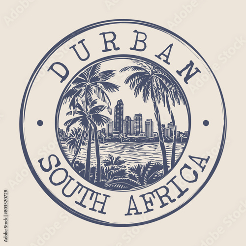 Durban, South Africa Stamp City Postmark. Silhouette Postal Passport. Round Vector Icon. Vintage Postage Design.	
