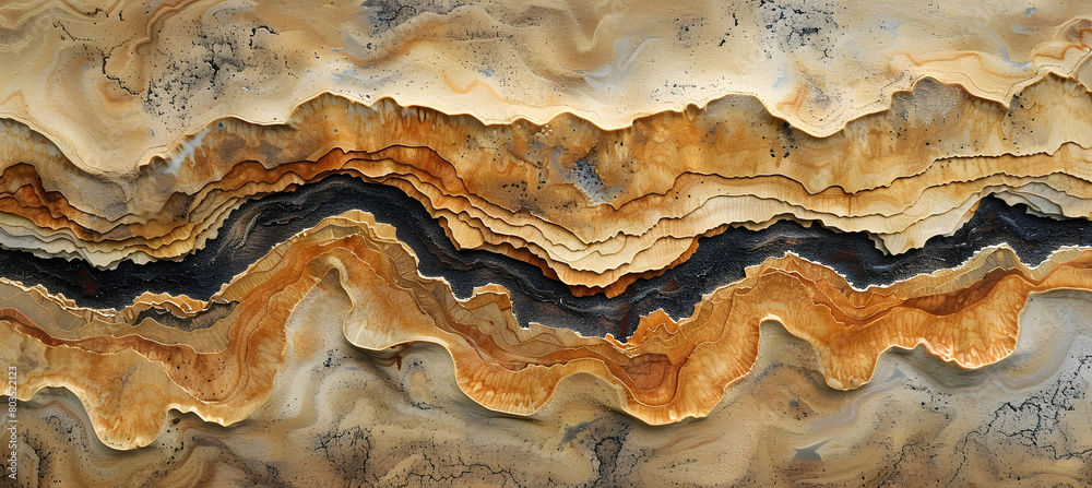 High-angle view of sand dunes intersected by a dry riverbed, showcasing the natural patterns and textures High-angle view of sand dunes intersected by a dry riverbed, showcasing the natural patterns and textures