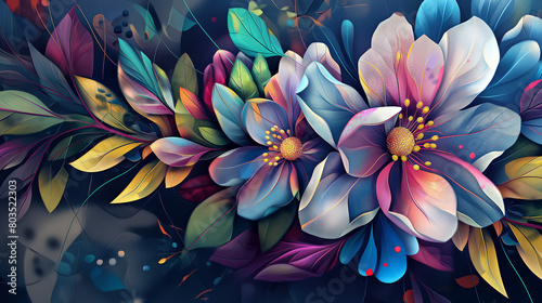 Floral design with elements of abstraction, Celebration of colors and shapes