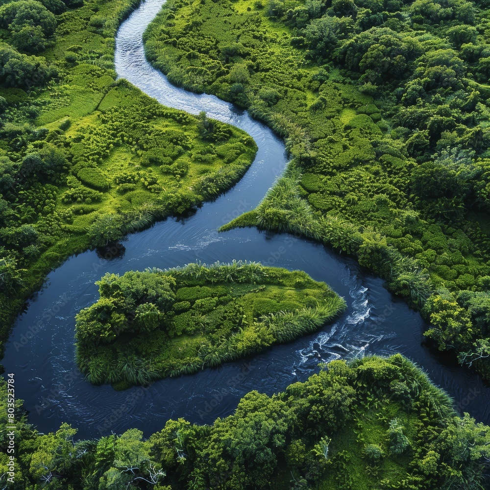 Capturing the intricate beauty of a meandering river in vibrant wetlands, ideal for eco-docs, education, and conservation efforts. Capturing the intricate beauty of a meandering river in vibrant wetlands, ideal for eco-docs, education, and conservation efforts.