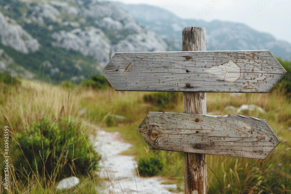 Rustic wooden signpost with directional arrows Rustic wooden signpost with directional arrows