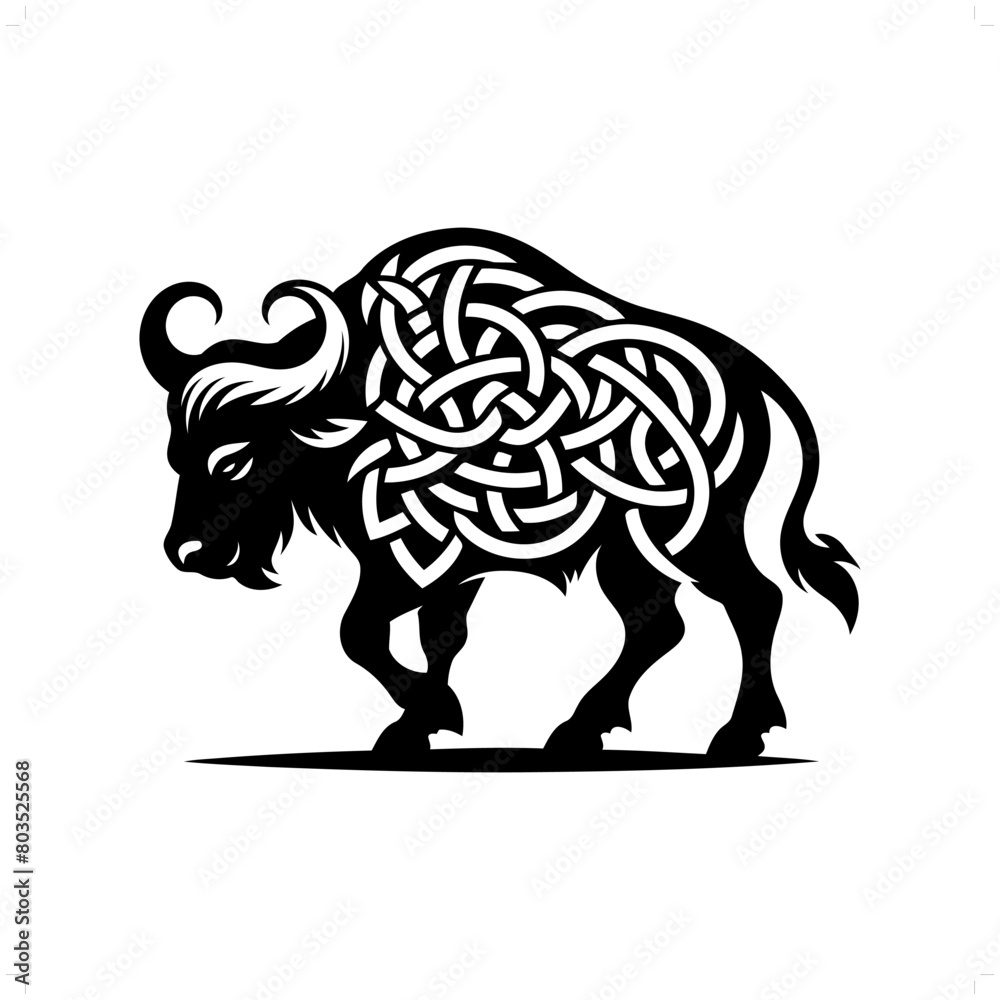 Fototapeta premium Buffalo silhouette in animal celtic knot, irish, nordic illustration