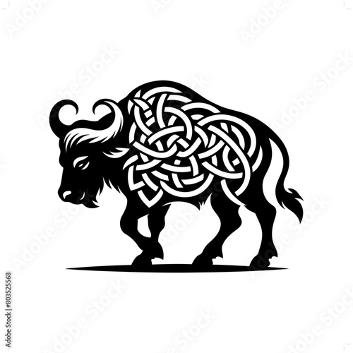 Buffalo silhouette in animal celtic knot, irish, nordic illustration © orion