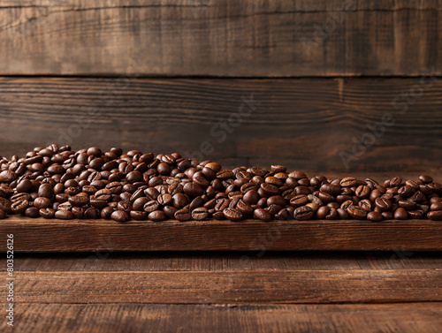 Chicchi di caffè su sfondo di tavole di legno © Leonardo
