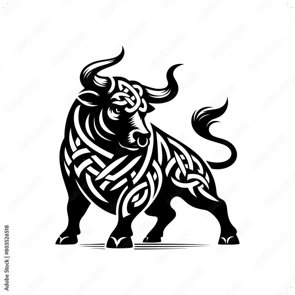 Bull silhouette in animal celtic knot, irish, nordic illustration