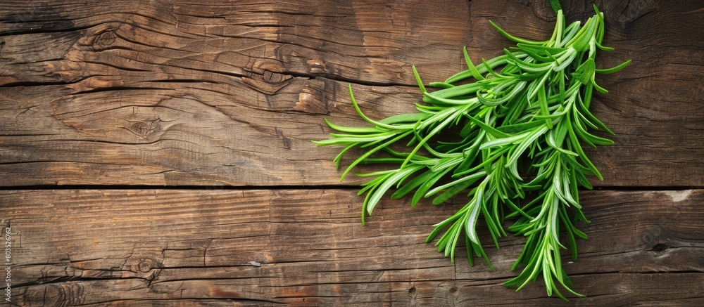 Tarragon placed neatly on a wooden surface, top view. Room for adding text Tarragon placed neatly on a wooden surface, top view. Room for adding text