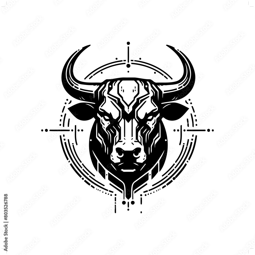 Bull silhouette in animal cyberpunk, modern futuristic illustration