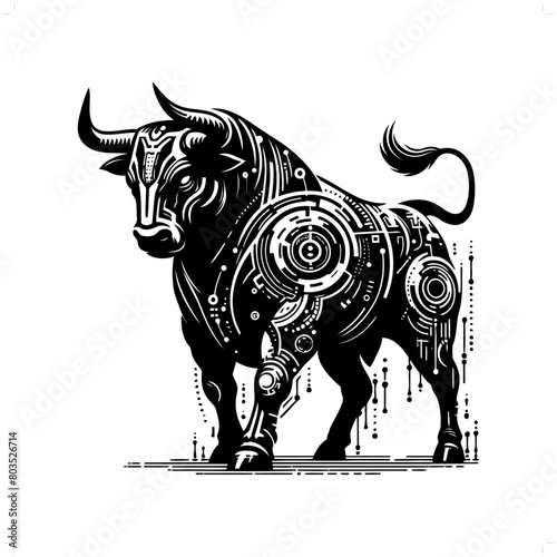 Bull silhouette in animal cyberpunk, modern futuristic illustration