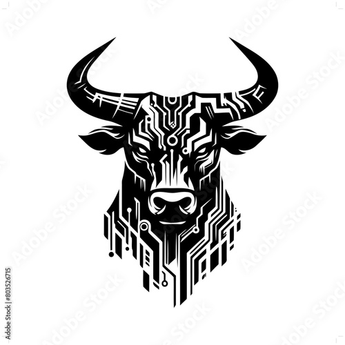Bull silhouette in animal cyberpunk, modern futuristic illustration