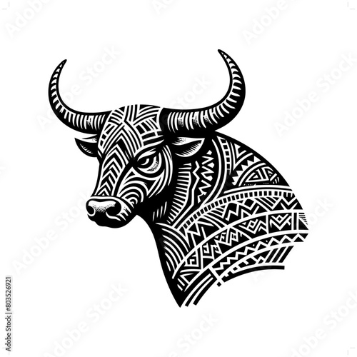 Bull silhouette in animal ethnic, polynesia tribal illustration